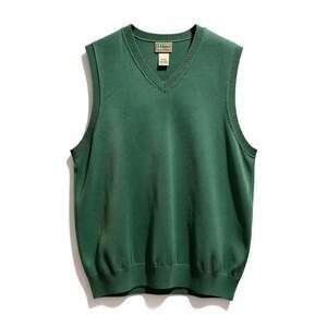 LL Bean Men's Cotton Cashmere V-Neck Sweater Vest in Green, Size XL Tall
